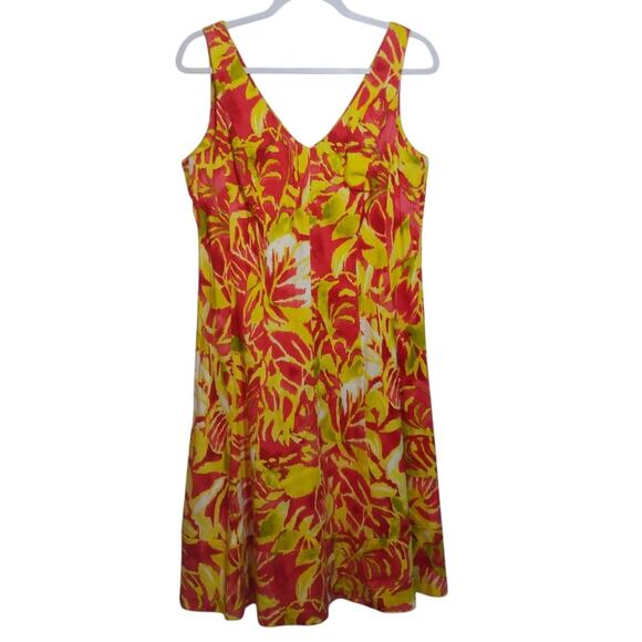 Ralph Lauren Tropical Floral Sleeveless Stretchy Dress - Red and Yellow Size 6 - Picture 1 of 7